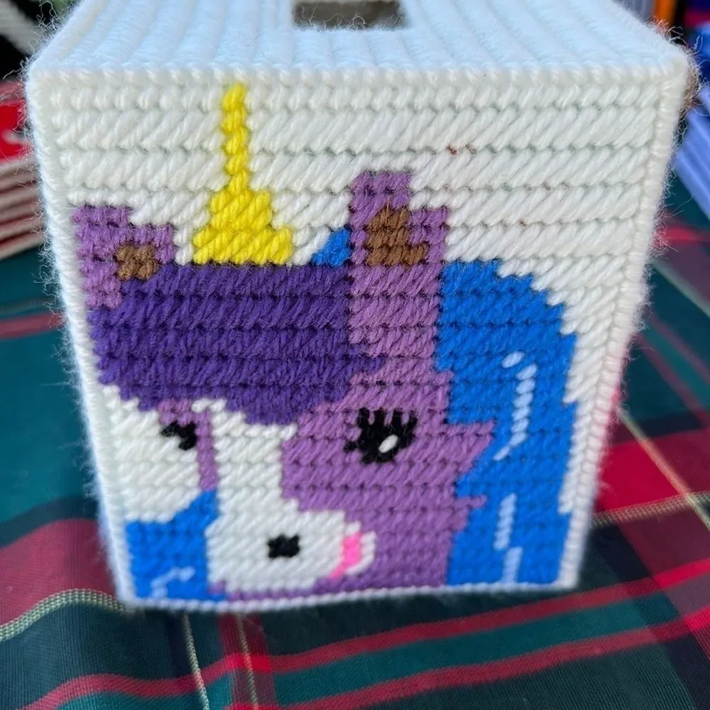 Colorful Plastic Canvas Unicorn Tissue Box Cover Handmade Decorative Holder